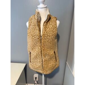 Love Tree Womens Sherpa Fleece Vest Camel Tan Zip Up Pockets Medium